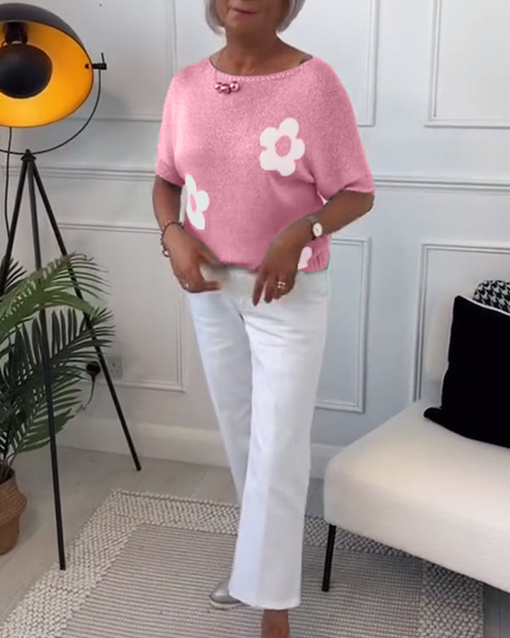 Daisy | Fijngebreide trui met bloemendetail