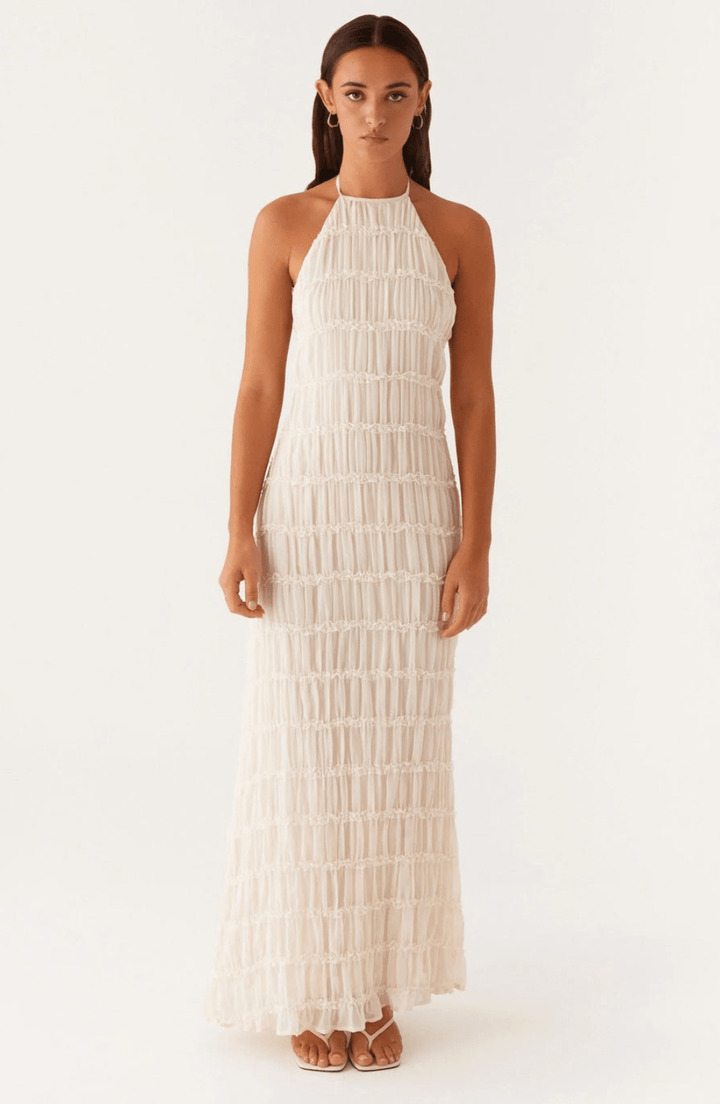 Caroline | Getextureerde Haltermaxi-jurk