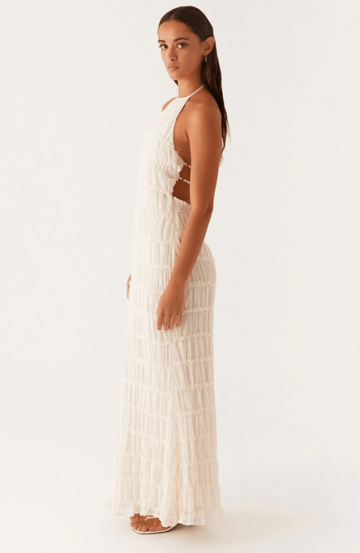 Caroline | Getextureerde Haltermaxi-jurk