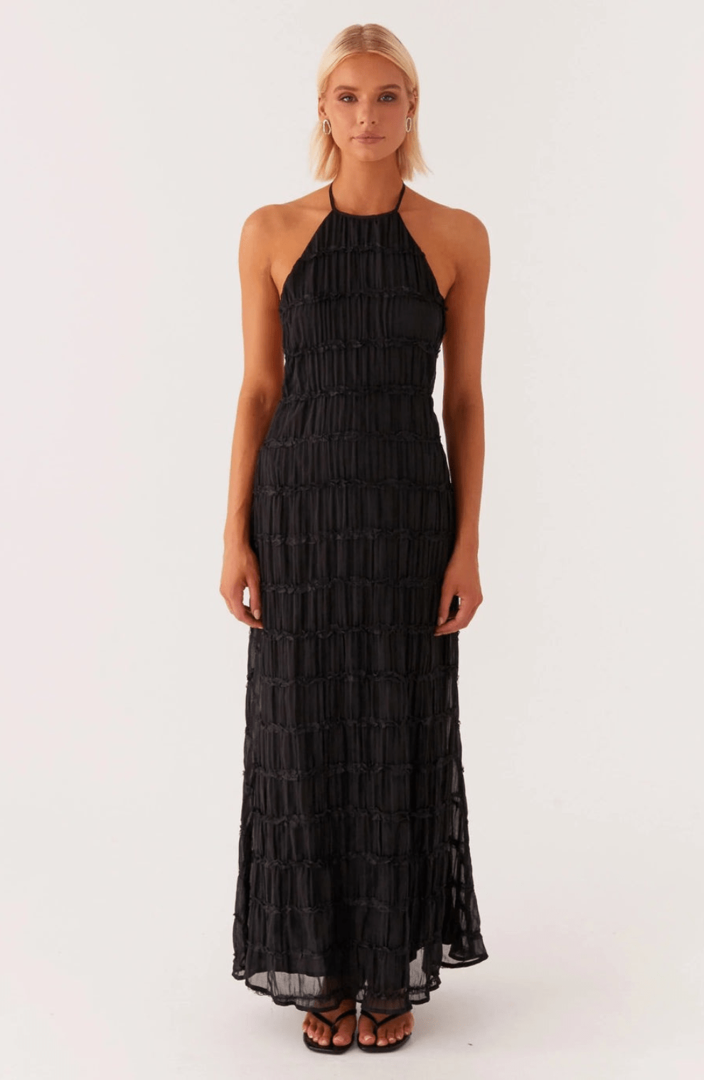 Caroline | Getextureerde Haltermaxi-jurk
