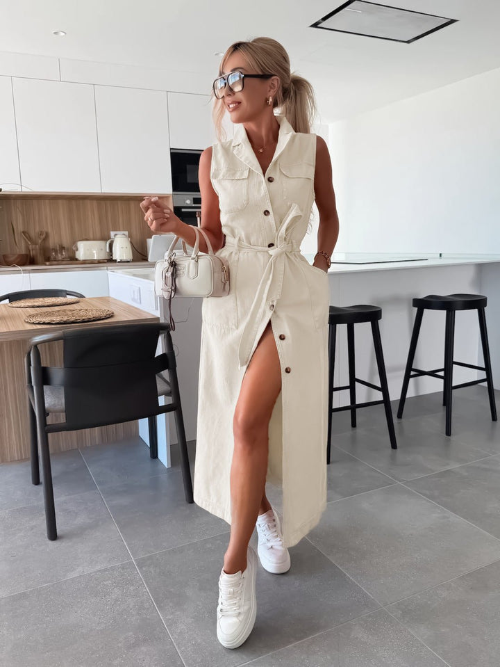 Hanna | Mouwloos lang denim jurk